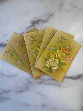 Sangamon vintage Thank you cards floral bouquet retro 60s blank inside set of 5